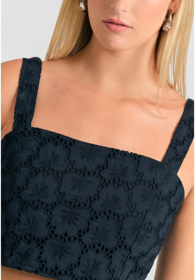 Embroidery cropped top με μοτίβο