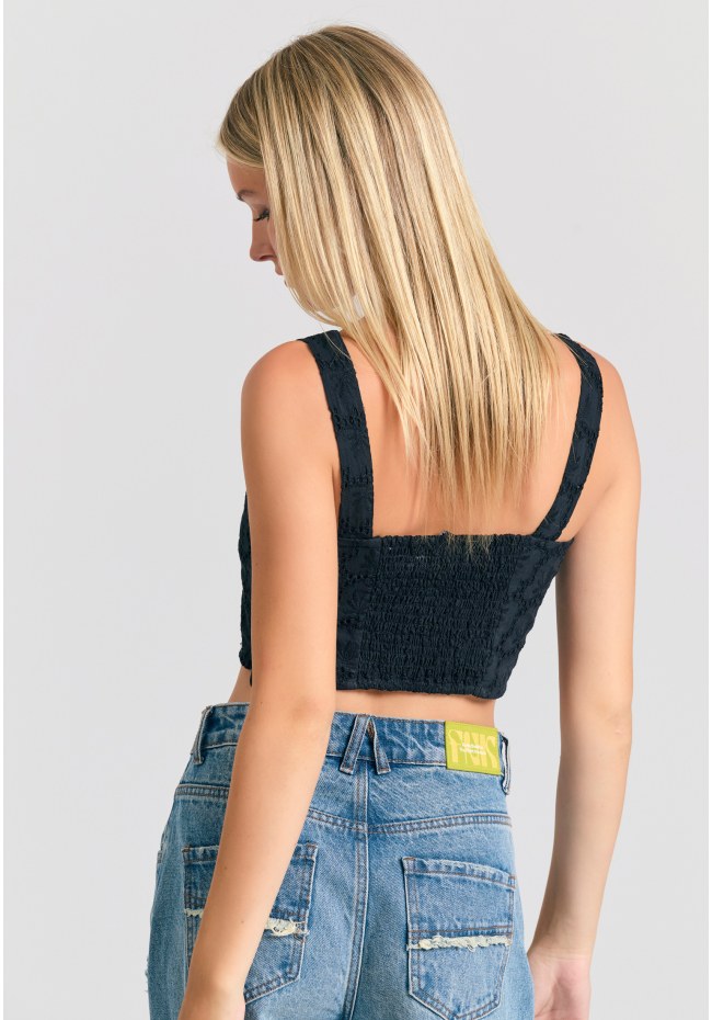 Embroidery cropped top με μοτίβο