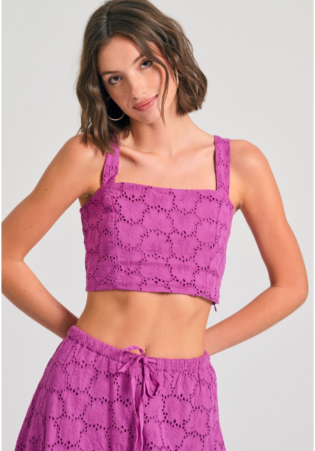 Embroidery cropped top με μοτίβο