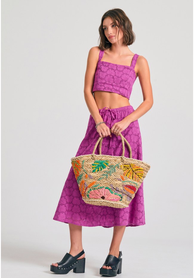 Embroidery cropped top με μοτίβο