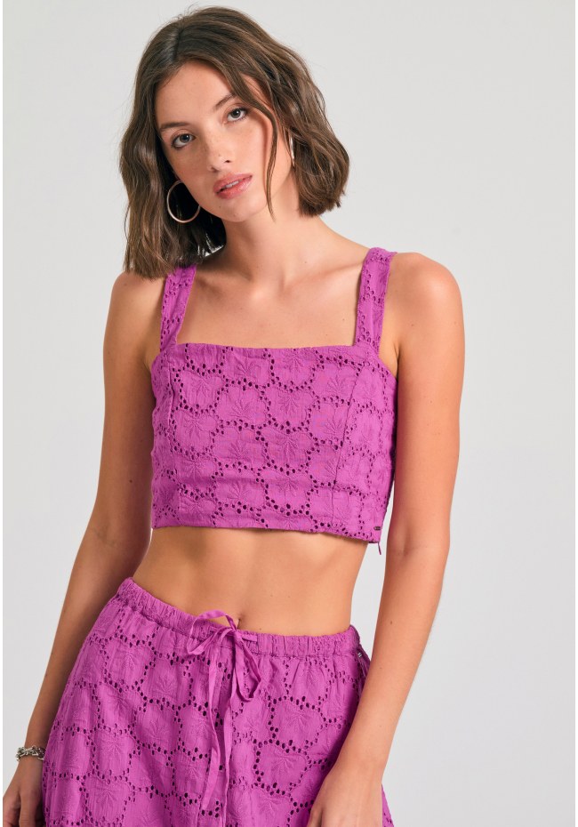 Embroidery cropped top με μοτίβο