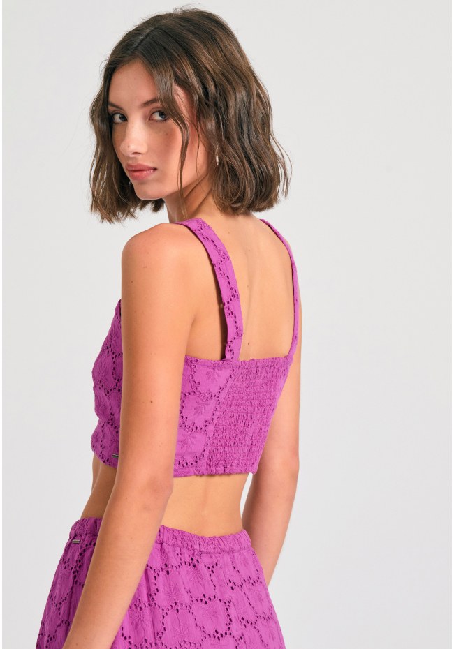 Embroidery cropped top με μοτίβο