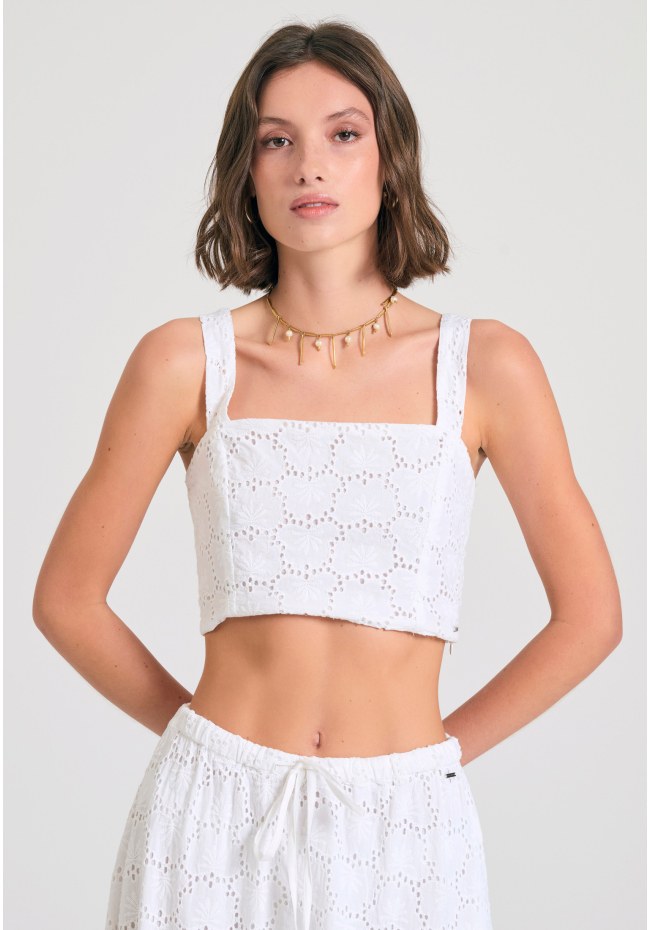 Embroidery cropped top με μοτίβο