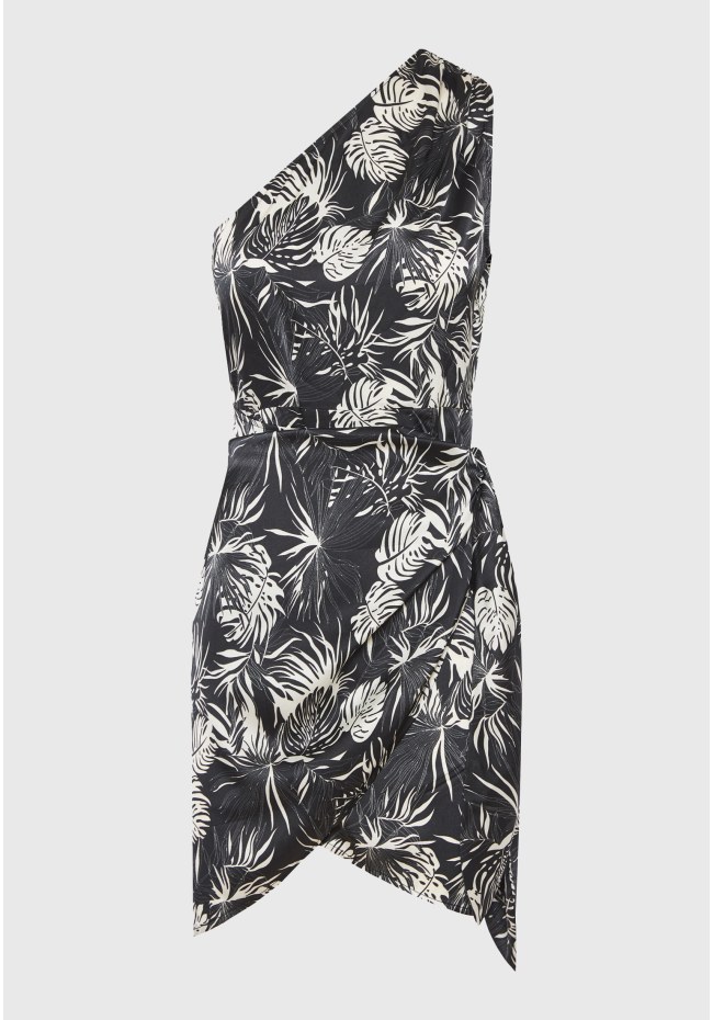 Off-shoulder εμπριμέ φόρεμα με πλαϊνό δέσιμο