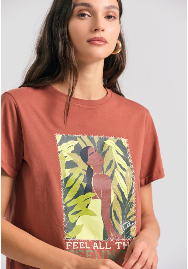 Organic cotton women's t-shirt with print in boho look