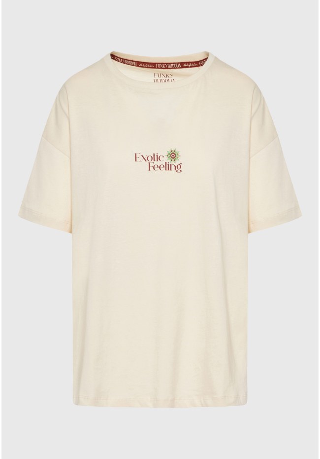 Women's loose fit t-shirt with exotic print on the back