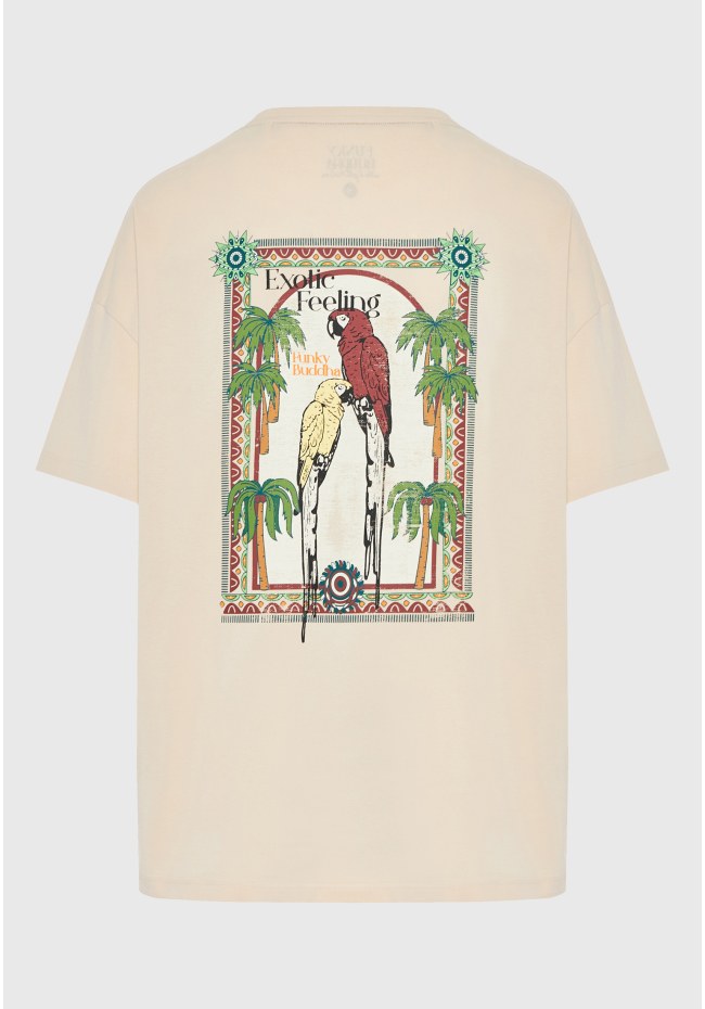 Women's loose fit t-shirt with exotic print on the back