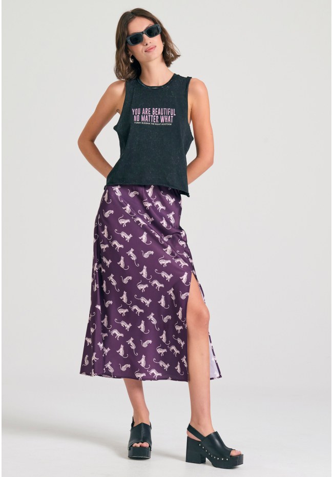 Women's garment dyed tank top with text artwork print