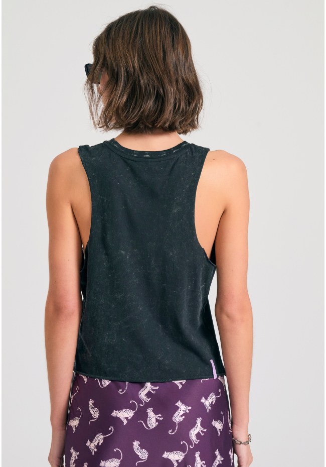 Women's garment dyed tank top with text artwork print