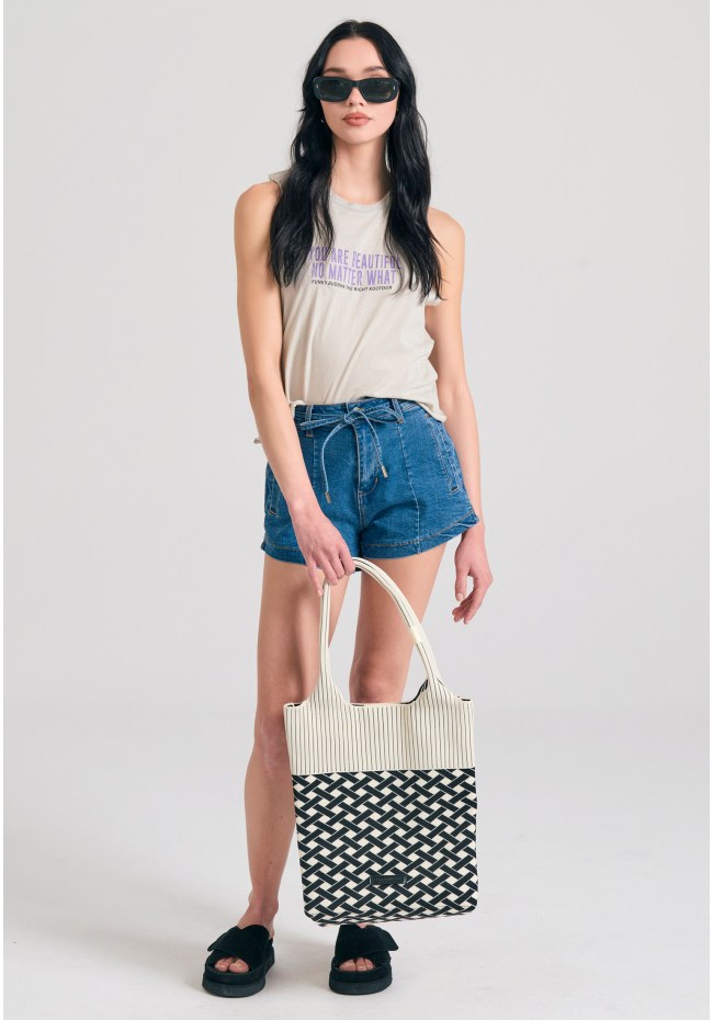 Women's garment dyed tank top with text artwork print