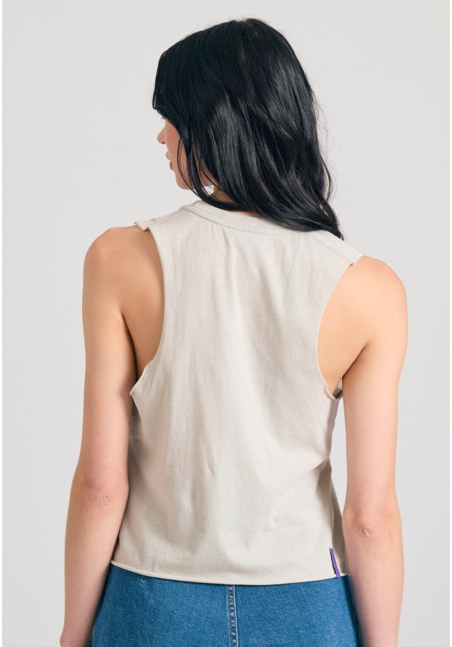 Women's garment dyed tank top with text artwork print