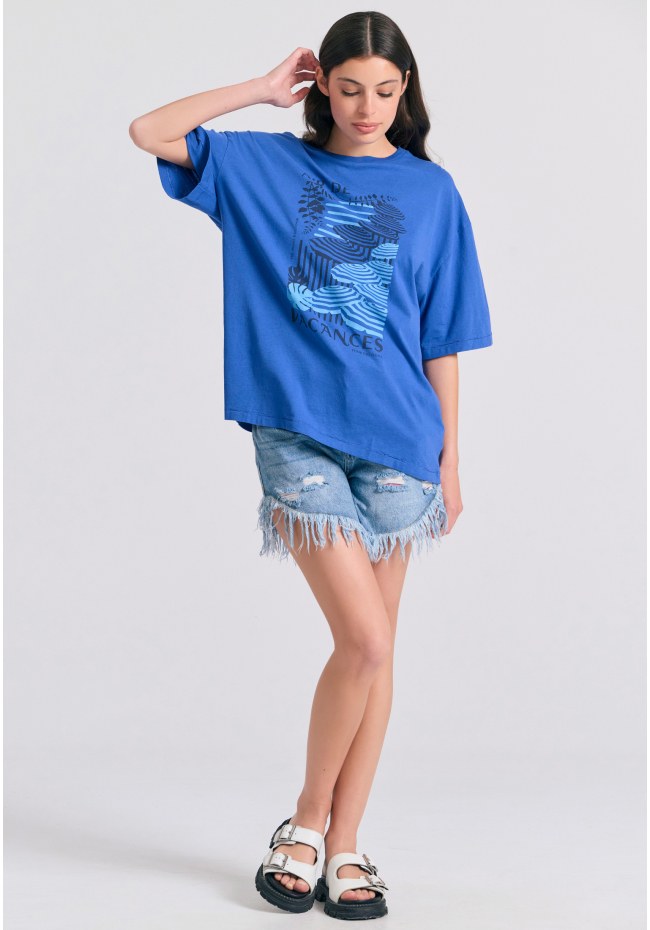 Γυναικείο loose fit t-shirt με vintage τύπωμα