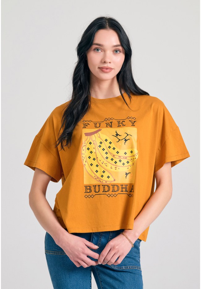 Women's loose fit organic cotton chest printed t-shirt