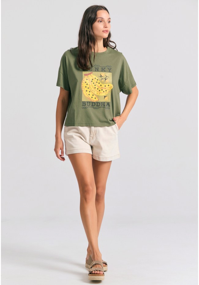 Women's loose fit organic cotton chest printed t-shirt