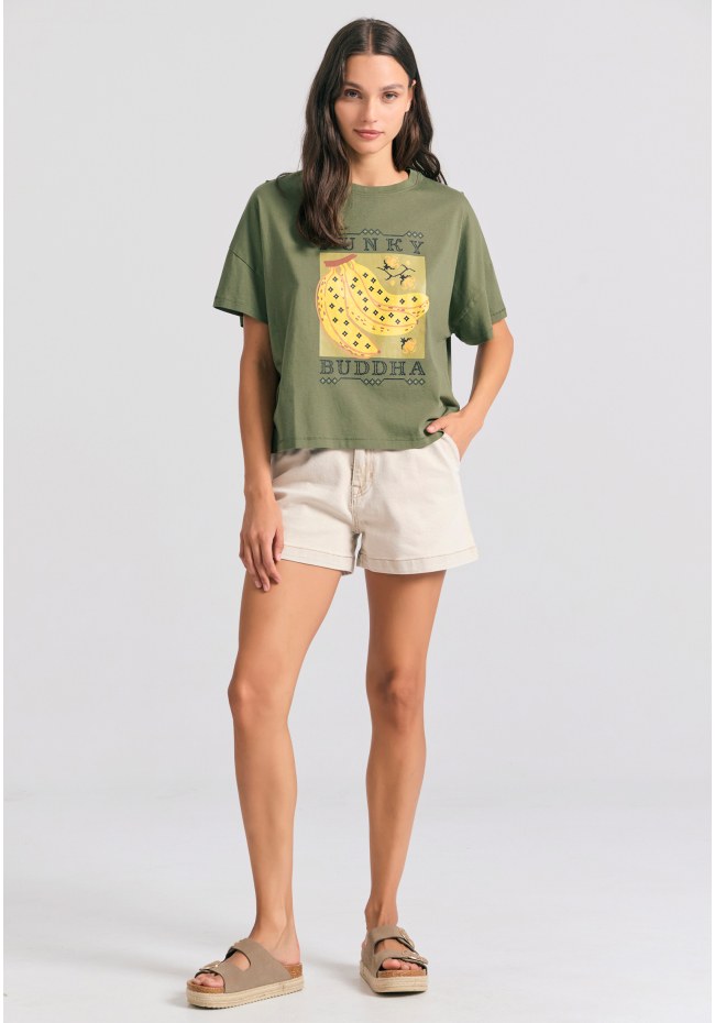 Women's loose fit organic cotton chest printed t-shirt