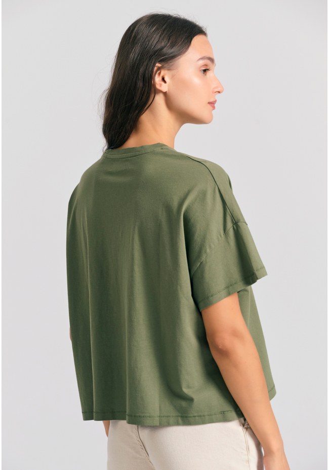 Women's loose fit organic cotton chest printed t-shirt