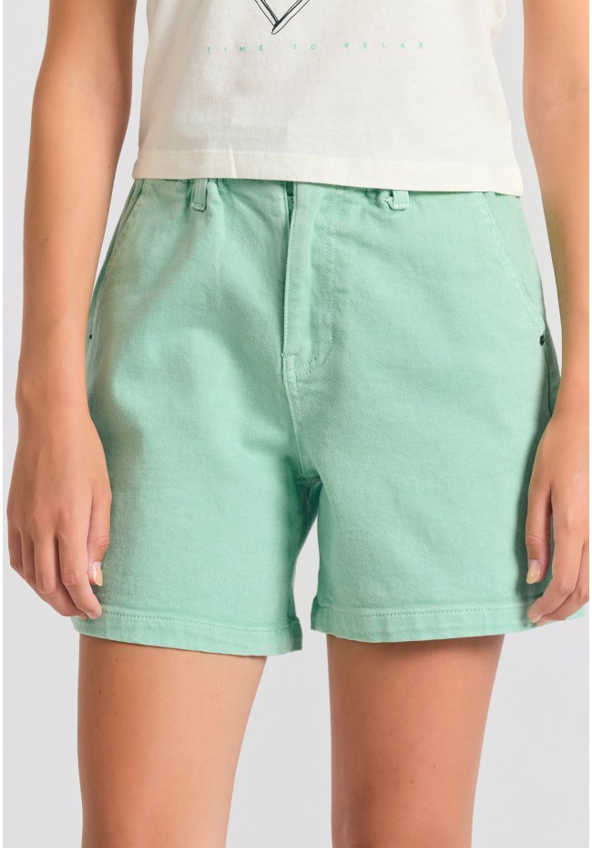 Garment dyed τζιν σορτς με βολάν στη μέση