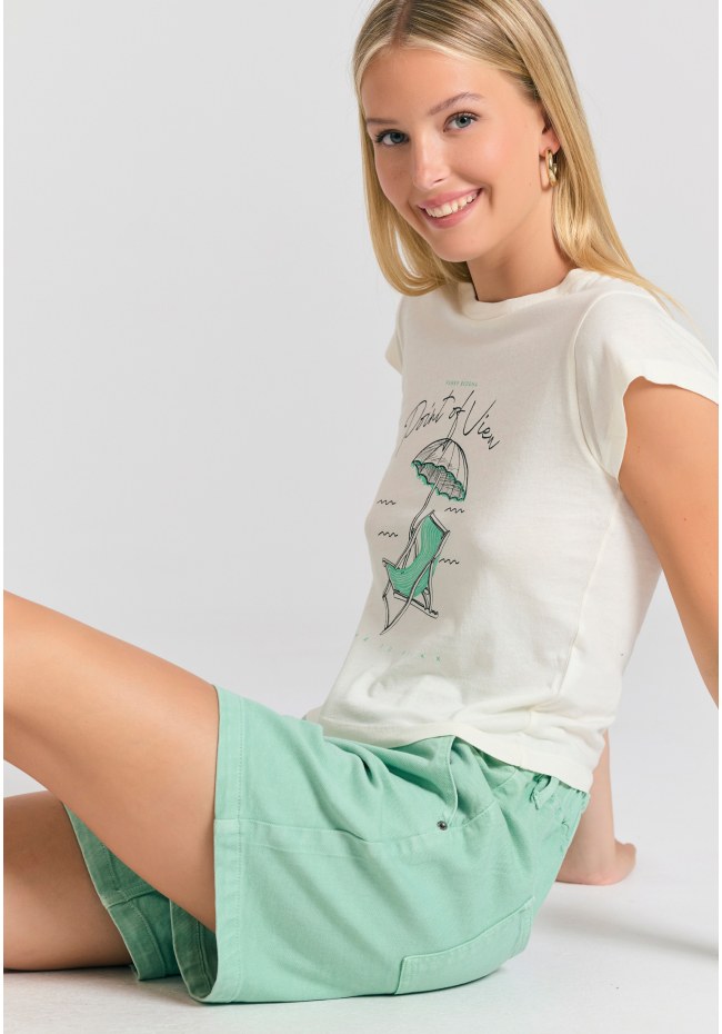 Garment dyed τζιν σορτς με βολάν στη μέση