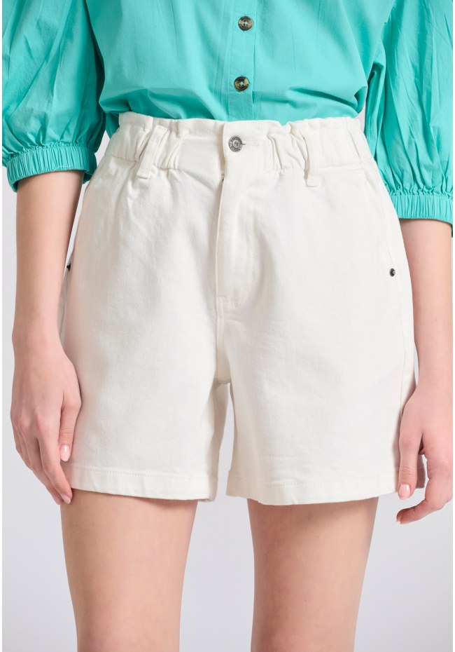 Garment dyed τζιν σορτς με βολάν στη μέση