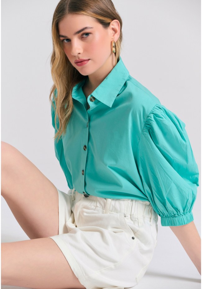 Garment dyed τζιν σορτς με βολάν στη μέση