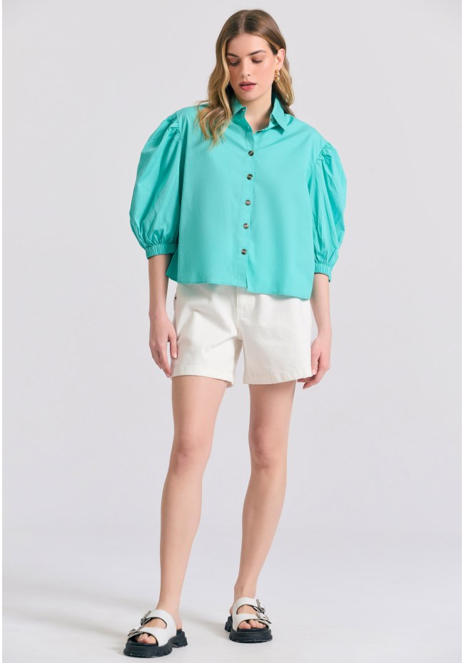 Garment dyed τζιν σορτς με βολάν στη μέση