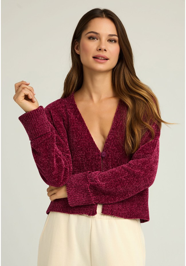 Knitted chenille cardigan