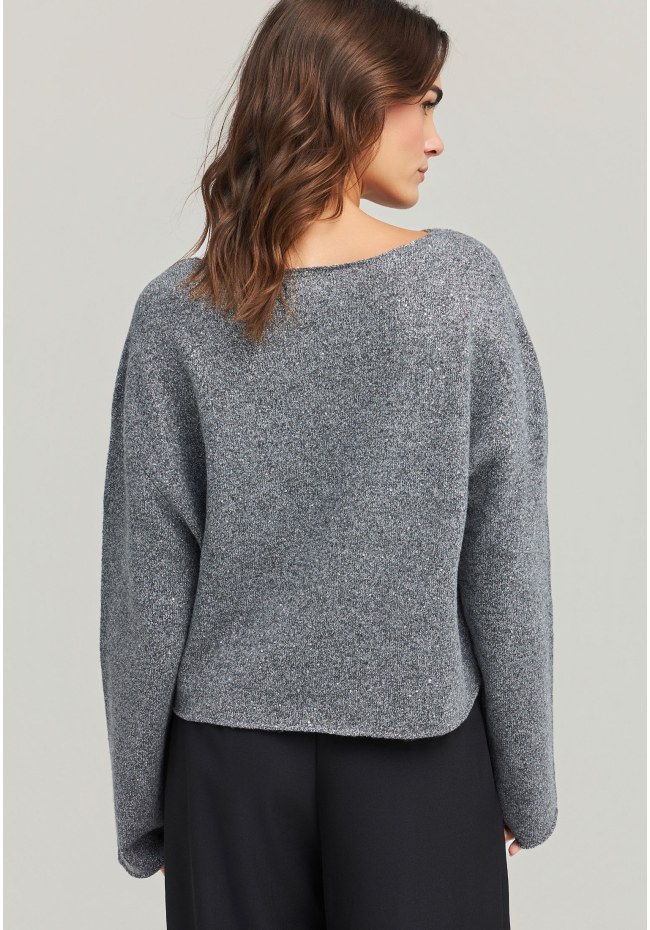 Crew-neck knitwear with metalic fiber