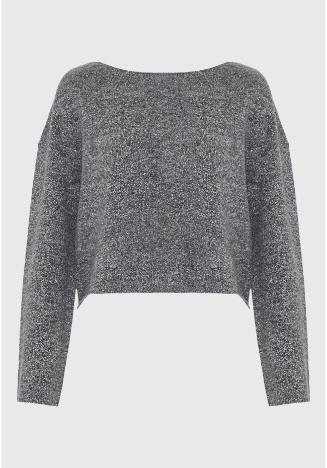 Crew-neck knitwear with metalic fiber