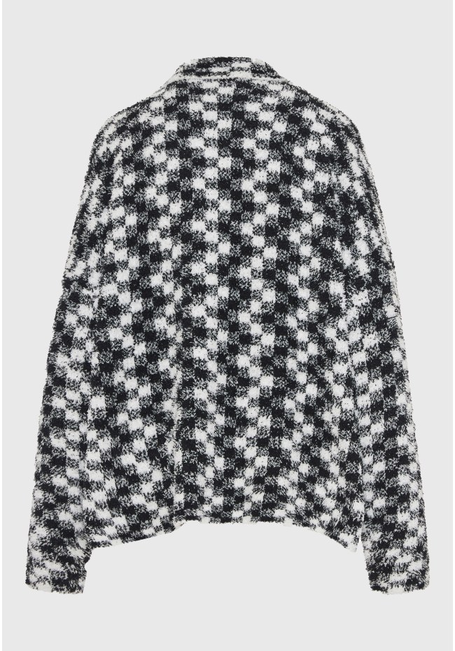 Women's checked cardigan with plush texture