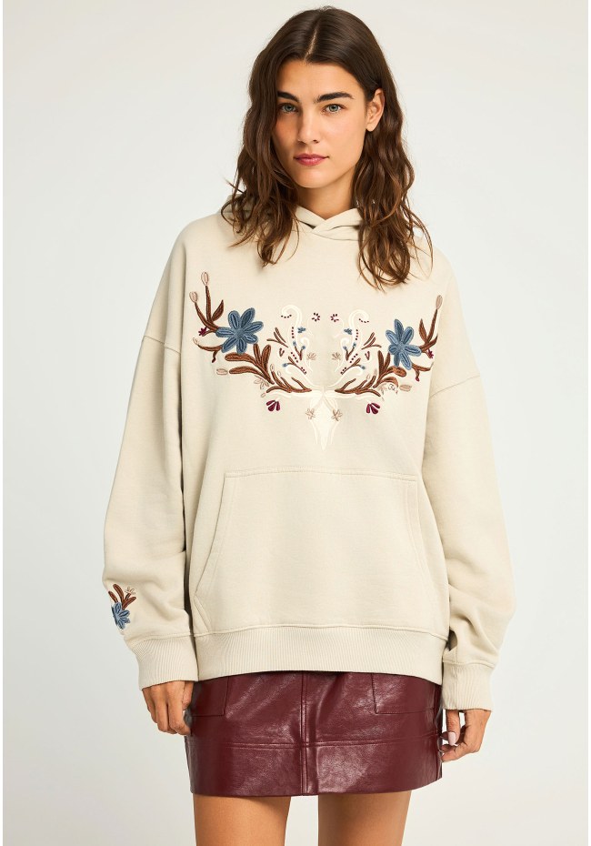 Relaxed fit Φούτερ με κουκούλα και κεντήματα