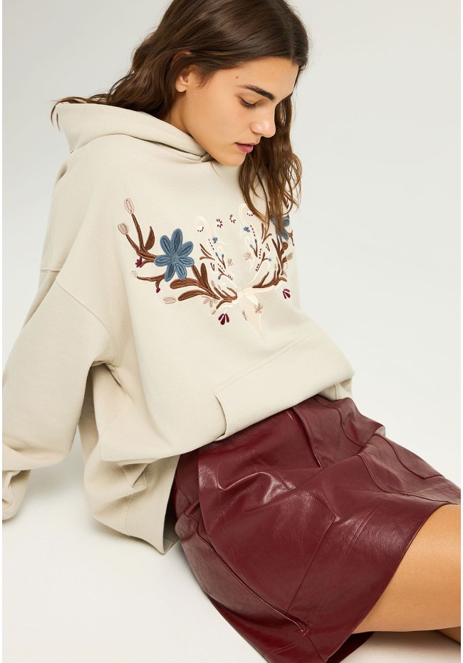 Relaxed fit Φούτερ με κουκούλα και κεντήματα