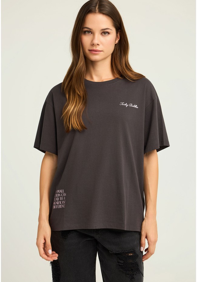 T-shirt with text artwork on the back