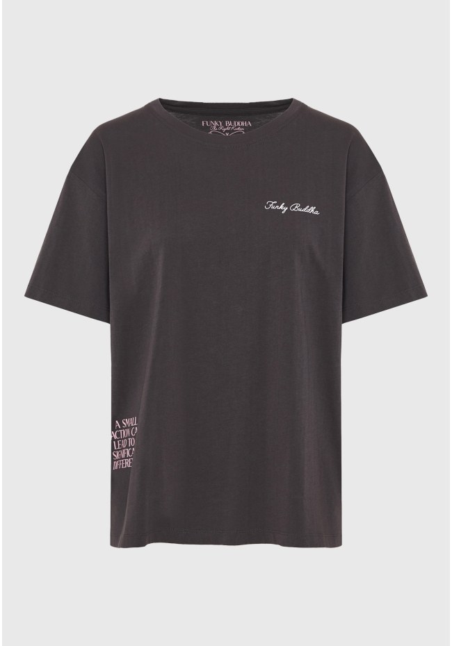 T-shirt with text artwork on the back