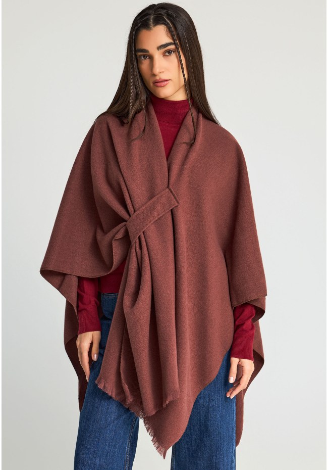 Women's plain cape with asymmetric hem