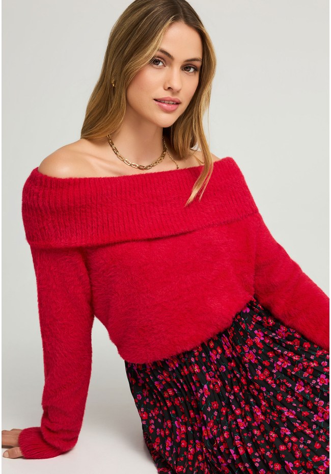 Πλεκτό teddy off shoulder