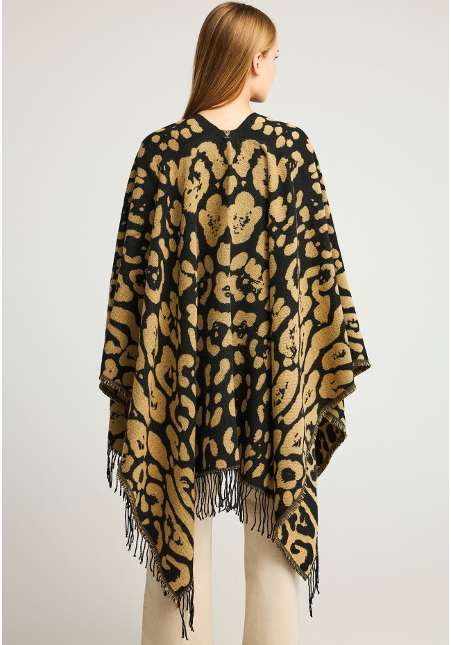 Γυναικεία κάπα με animal print μοτίβο και κρόσσια