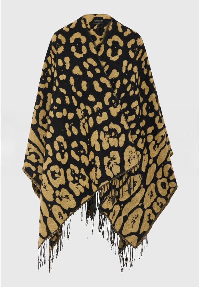 Γυναικεία κάπα με animal print μοτίβο και κρόσσια