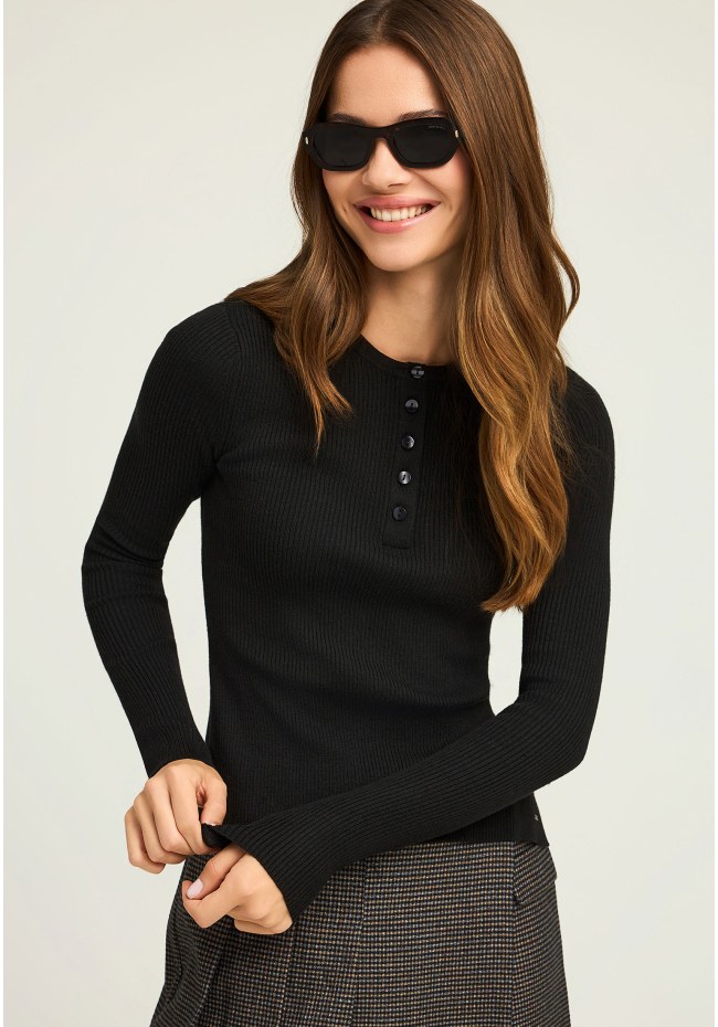Rib knit with henley neckline