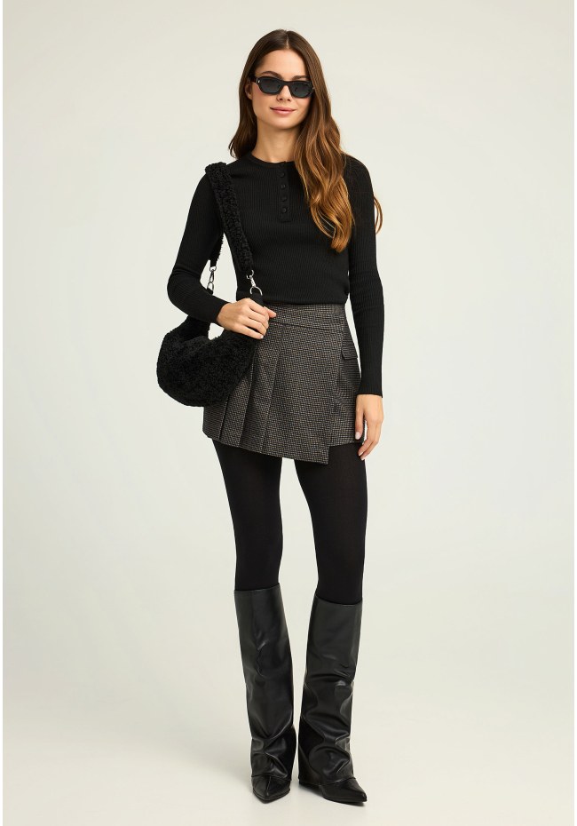 Rib knit with henley neckline