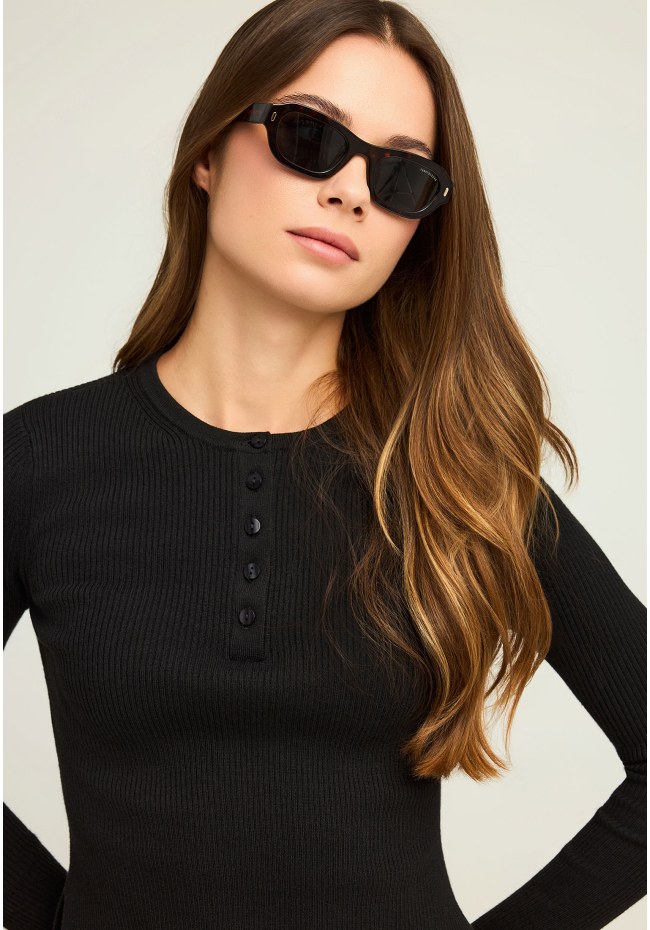 Rib knit with henley neckline