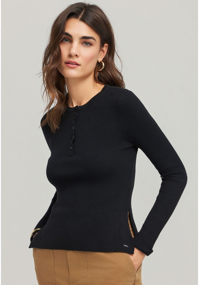 Rib knit with henley neckline