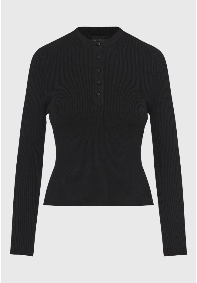 Rib knit with henley neckline