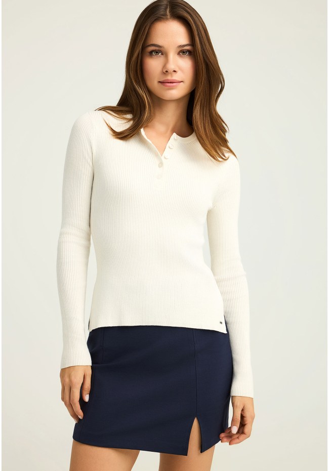 Rib knit with henley neckline