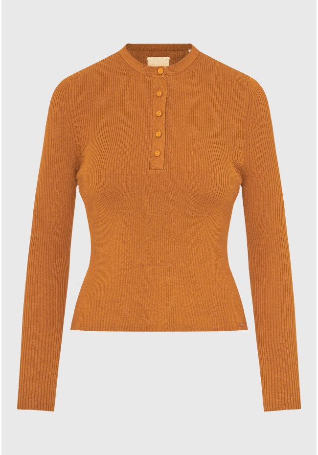 Rib knit with henley neckline