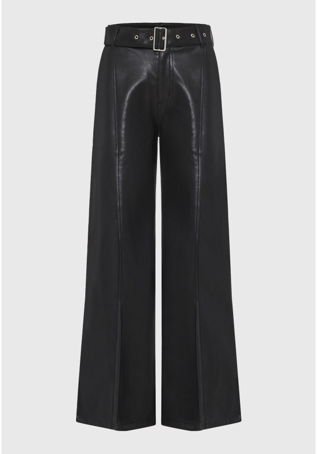 Γυναικείο wide leg παντελόνι από οικολογικό δέρμα (PU)