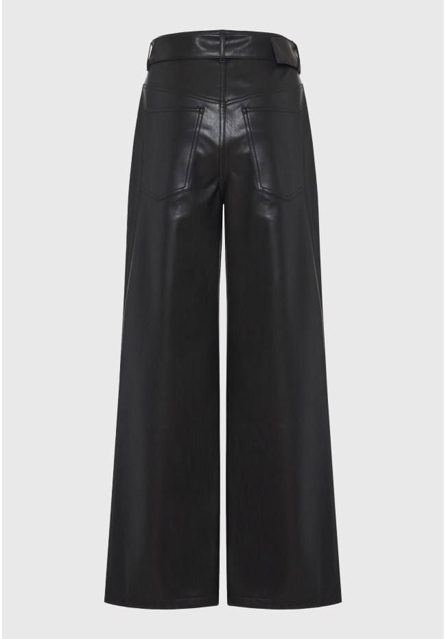 Γυναικείο wide leg παντελόνι από οικολογικό δέρμα (PU)