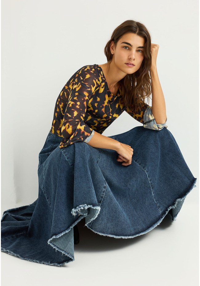 Midi denim φούστα από 100% βαμβάκι