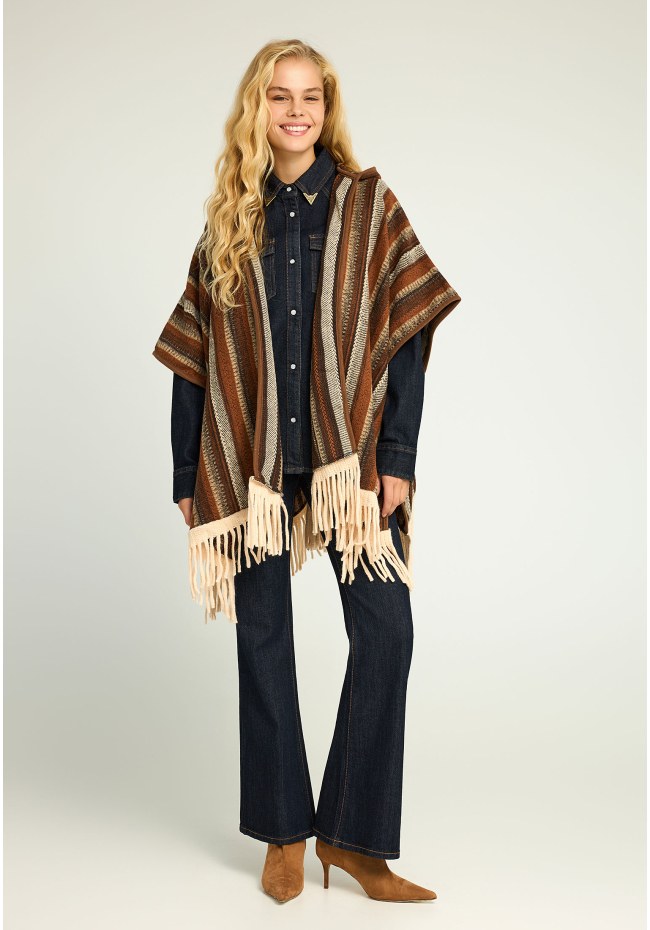 Γυναικεία κάπα με boho σχέδιο και κουκούλα