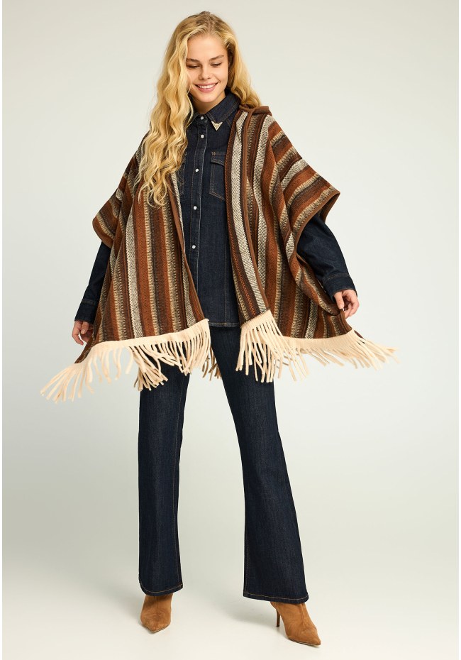 Γυναικεία κάπα με boho σχέδιο και κουκούλα