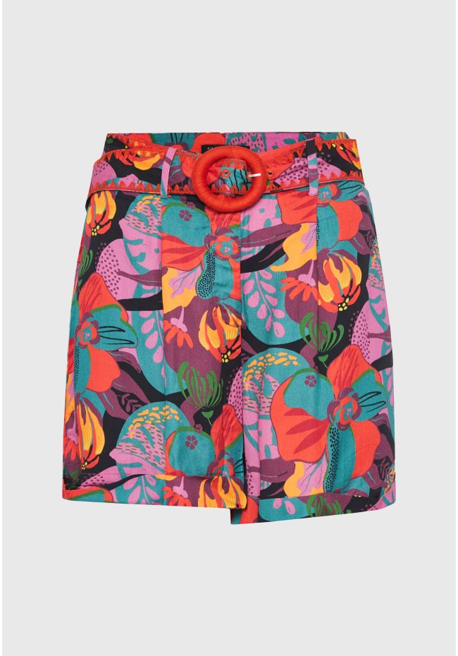 Women's floral shorts with belt
